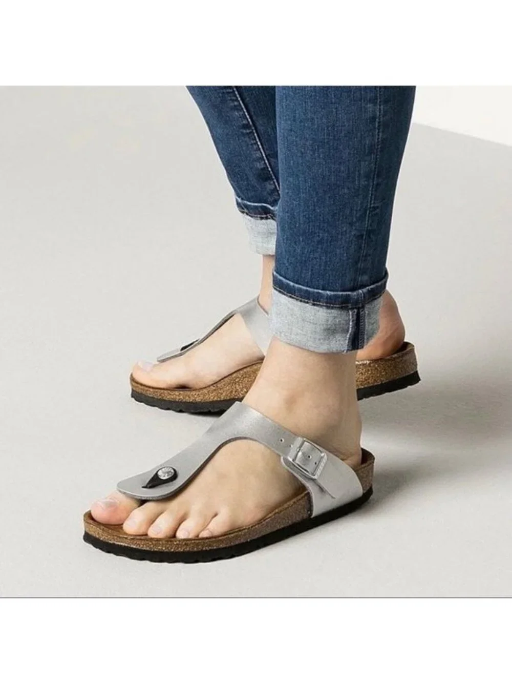 Birkenstock Gizeh Birko-Flor Silver sandals 3.5